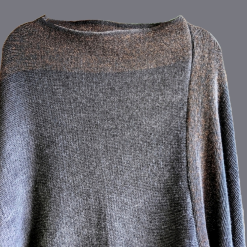 Dressy Colorblock Poncho Wrap Dark Gray Metallic Copper Soft Boat Neck Sweater